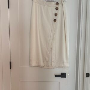 Maeve Cream Midi Skirt with Button Accents